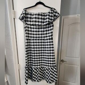 Ann Taylor Black and White Checkered Asymmetrical Dress